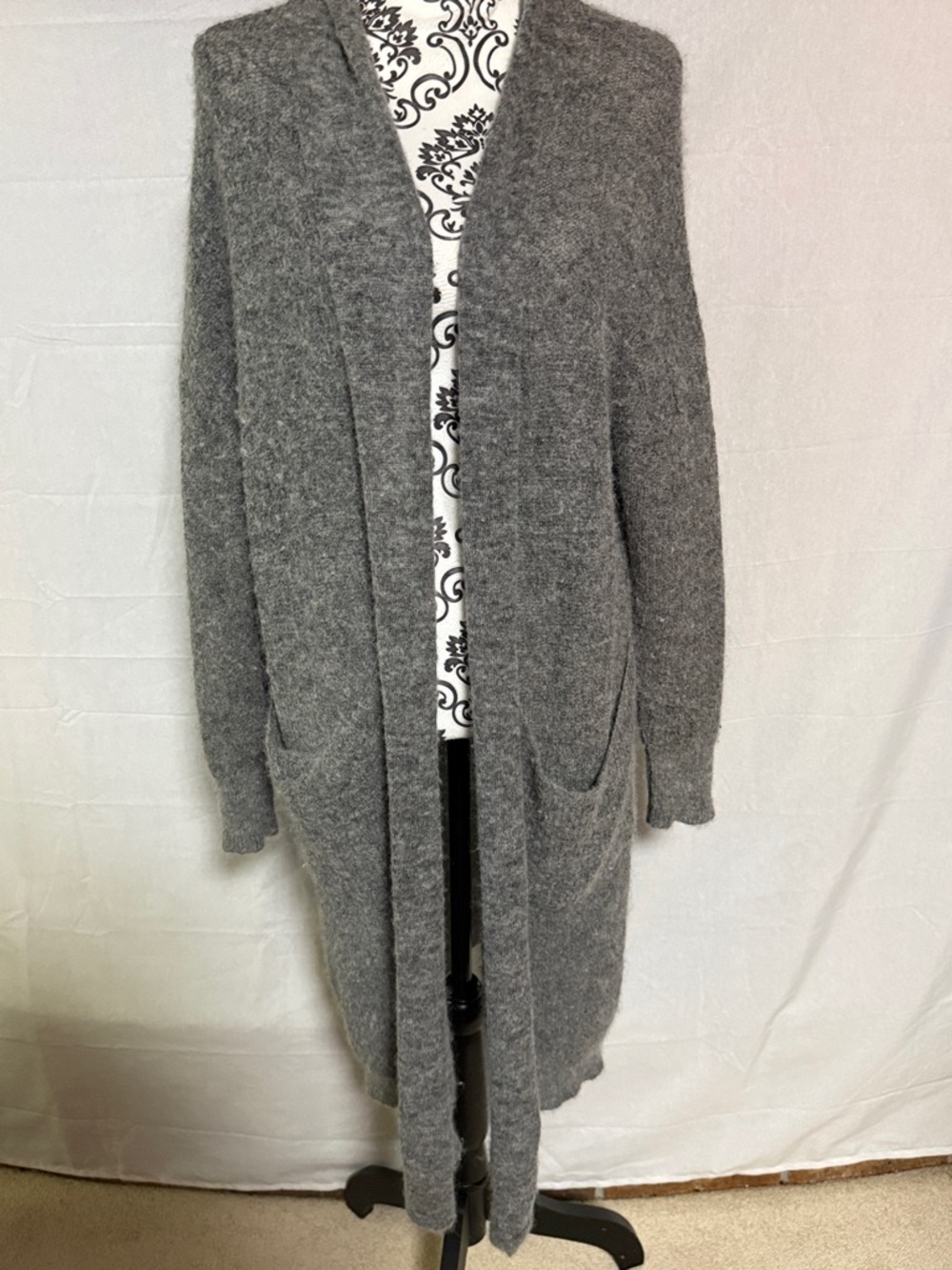 Line The Label Cozy Longline  Open-Front Gray Cardigan with Pockets Lightweight